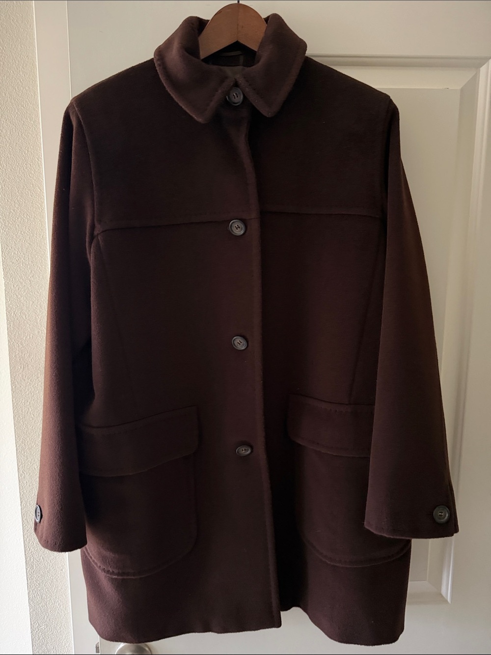 MaxMara Deep Chocolate Brown Soft Wool Peacoat Short Coat Sz 10 EUC